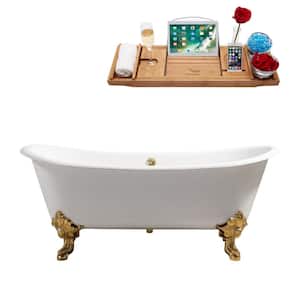 72 in. Cast Iron Clawfoot Non-Whirlpool Bathtub in Glossy White with Polished Gold Drain And Polished Gold Clawfeet