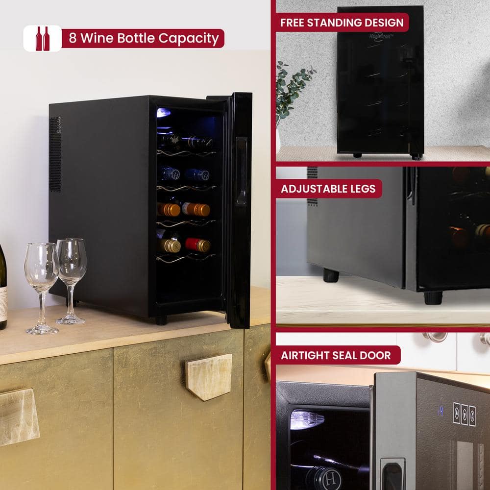 Compact Stainless Steel Thermoelectric 8-Bottle Wine Cooler with Glass Door