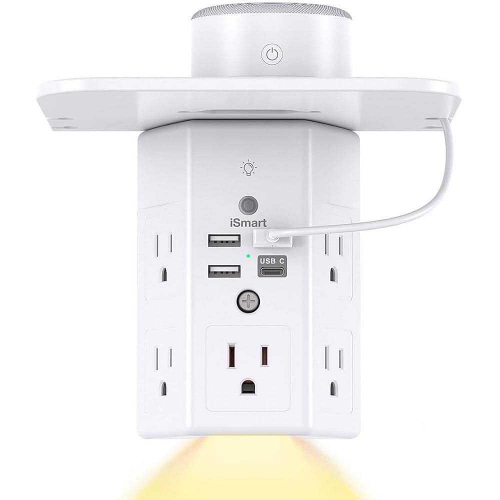5-Outlet Power Strip Surge Protector with Night Light, Outlet Shelf and 4 U