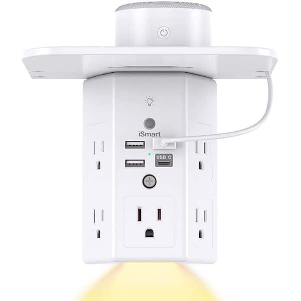 EKIEUDL 5-Outlet Power Strip Surge Protector with Night Light, Outlet Shelf and 4 USB Ports-Electric Outlet Splitter in White