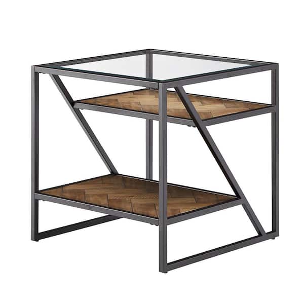 HomeSullivan 24 in. Black Metal Parquet Wood And Glass End Table