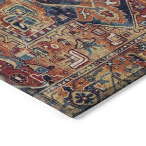 Red Orange and Blue 9 ft. x 12 ft. Woven Oriental Rectangle Indoor/Outdoor Area Rug