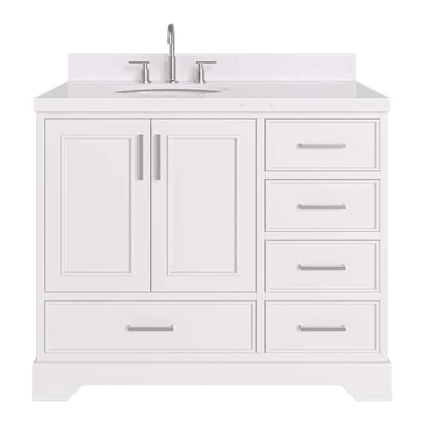 Stafford 42 in. W x 22 in. D x 36 in. H Single Sink Freestanding Bath Vanity in White with Carrara White Quartz Top