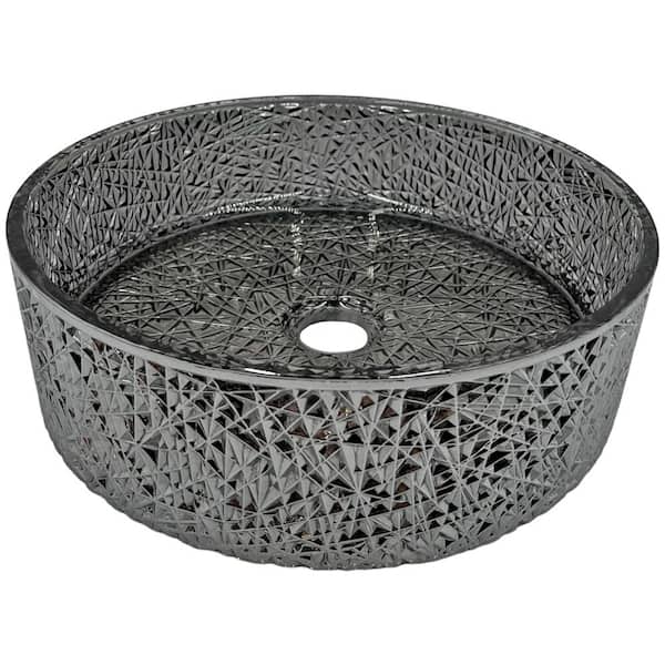 Scotch 14 in. Circular Bathroom Vessel Sink in Light Black Tempered Glass