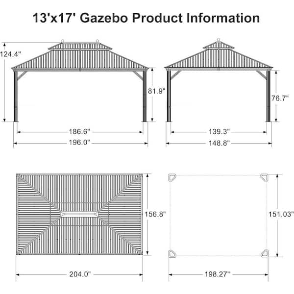 PURPLE LEAF 13 ft. x 17 ft. Bronze Patio Outdoor Gazebo for