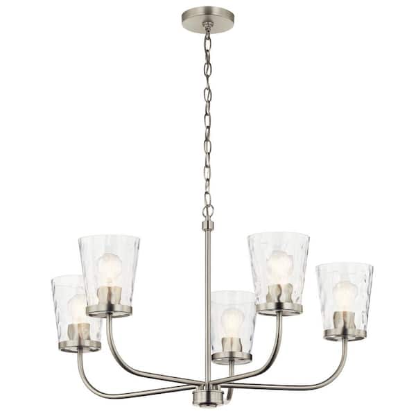 Coralise 5-Light Chandelier with Clear Water Glass in Brushed Nickel