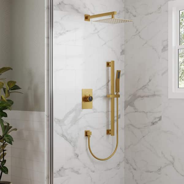 GRANDJOY ClassicRain Dual 2-Spray Wall Mount 10 in. Fixed and