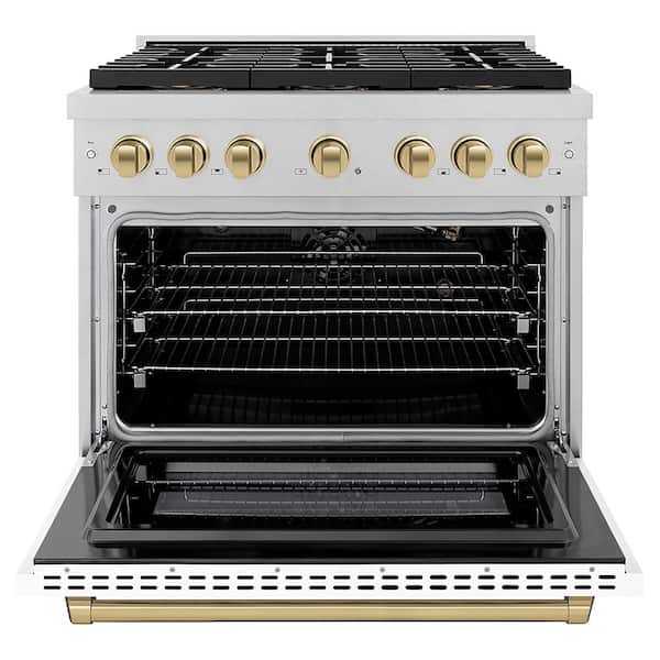 Autograph 36 in. 5.2 cu. ft. Paramount Gas Range with 6-Burner Cooktop and Gas Oven in Satin, White Matte, and Champagne