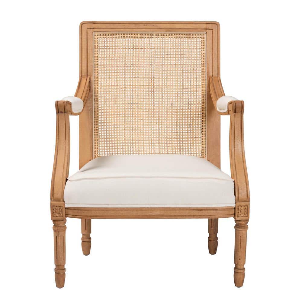 Honey Oak and Beige Woven Rattan Accent Chair