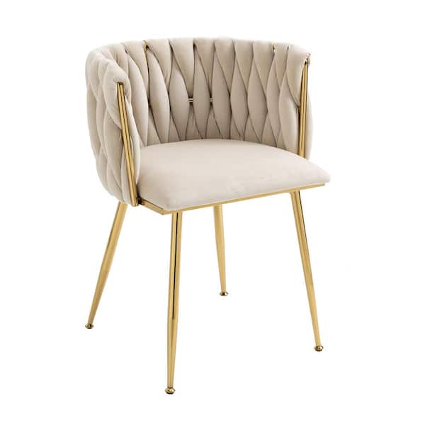 Unbranded Modern Ivory Velvet Leisure Dining Chair with Metal Legs