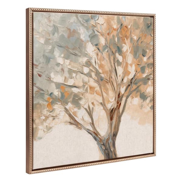 Kate and Laurel Rustic Mediterranean Tree Framed Canvas Wall Art 1-Piece Gold Framed Canvas Art Print, 30.00 in. x 30.00 in.
