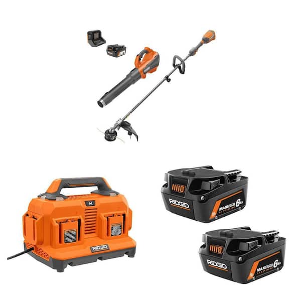 18V Brushless Cordless 2-Tool Combo Kit with String Trimmer, Leaf Blower, (3) Batteries, and (2) Chargers