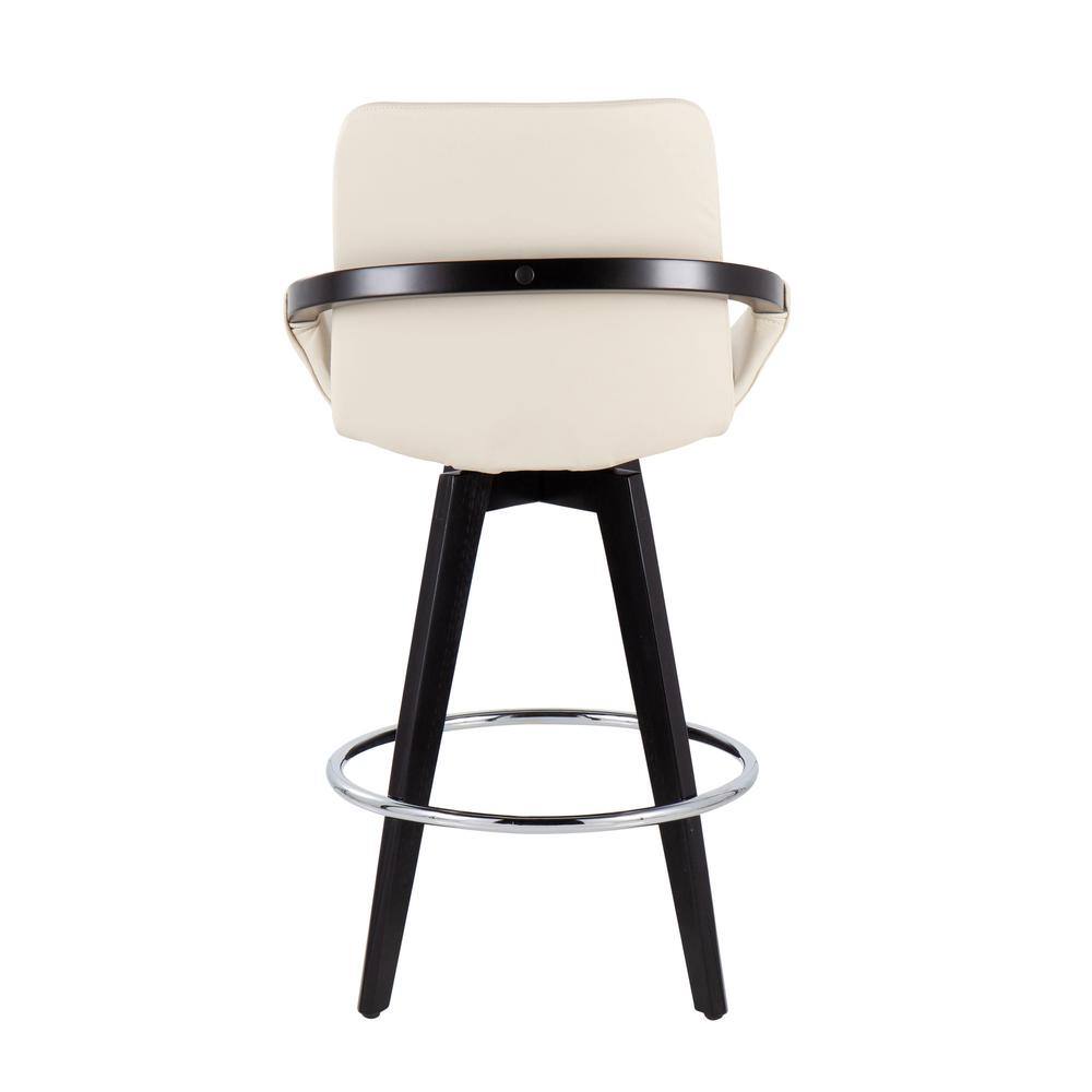Cosmo Cream Faux Leather Swivel Counter Stools with Dark Wood Legs, Set of 2