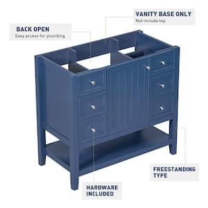 35.50 in. W x 18.00 in. D x 32.90 in. H Bath Vanity Cabinet without Top in Blue, Bathroom Cabinet with 3 Drawers