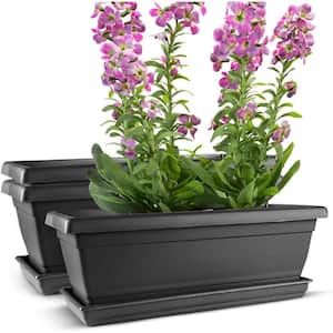 Window Box 20 in. Pack of 3 for Outdoor and Indoor Plant Pots with Drainage Holes Plastic, Window Boxes and Troughs