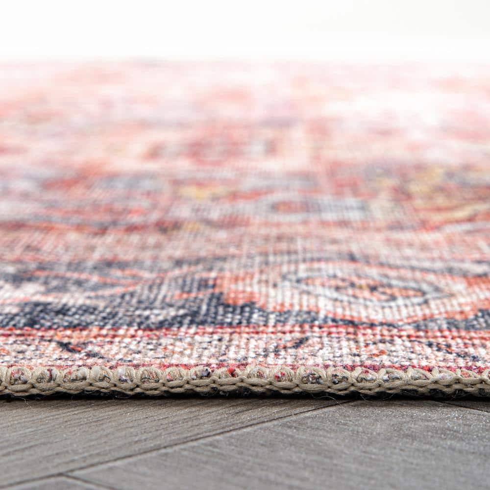 Vintage Red and Blue Synthetic 8' x 10' Washable Area Rug