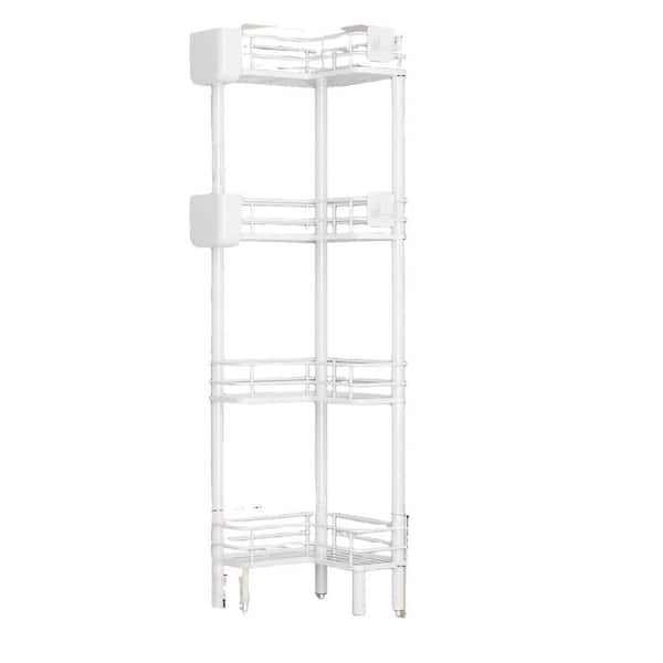 4 Tier Sturdy Adjustable Legs Shower Caddy with Large Spacing, Toothbrush Holder, Hooks, Drainage and Rustproof in White