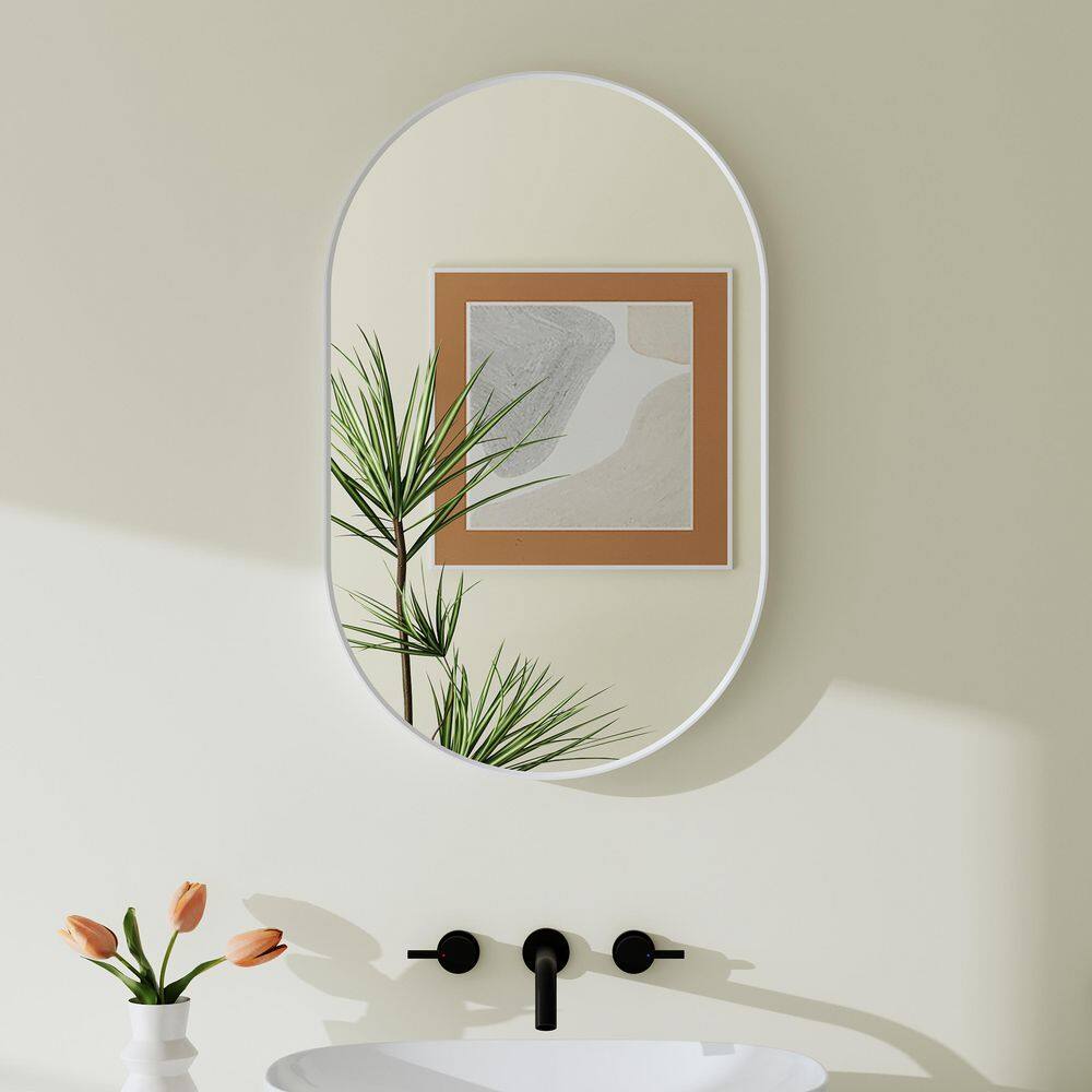 20 in. W x 32 in. H Oval Aluminum Framed Wall-Mounted Bathroom Vanity Mirror in White Runway Mirror, Hang Vertically price history on PriceWatchPro