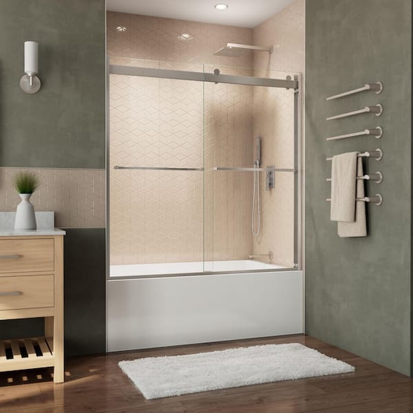 DreamLine 60 in. W x 60 in. H Sliding Semi Frameless Tub Door with Brushed Nickel finish