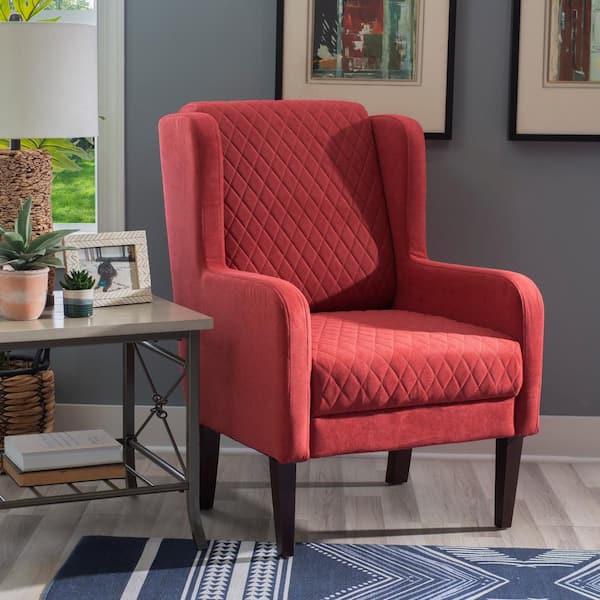 Linon Home Decor Joni Quilted Wingback Rust Polyester Fabric Accent Arm Chair THD04784