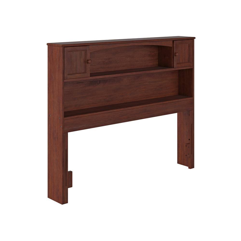 Walnut Full Size Bookcase Headboard with Storage and USB Charger