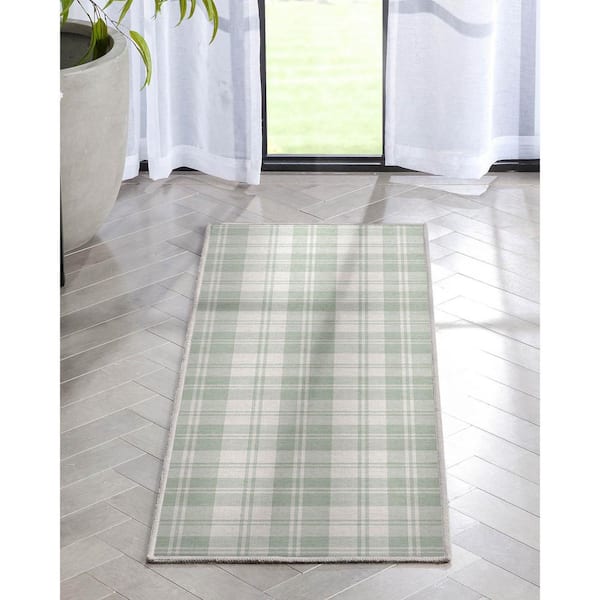 Green 2 ft. x 5 ft. Runner Apollo Plaid Farmhouse Geometric Area Rug
