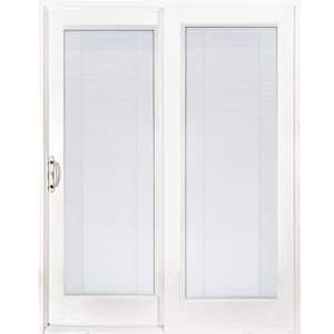 60 in. x 80 in. Woodgrain Interior and Smooth White Left-Hand Composite Sliding Patio Door with Low-E Built in Blinds
