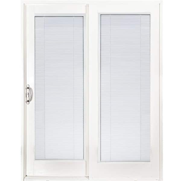 MP Doors 60 in. x 80 in. Woodgrain Interior and Smooth White Left-Hand Composite Sliding Patio Door with Low-E Built in Blinds