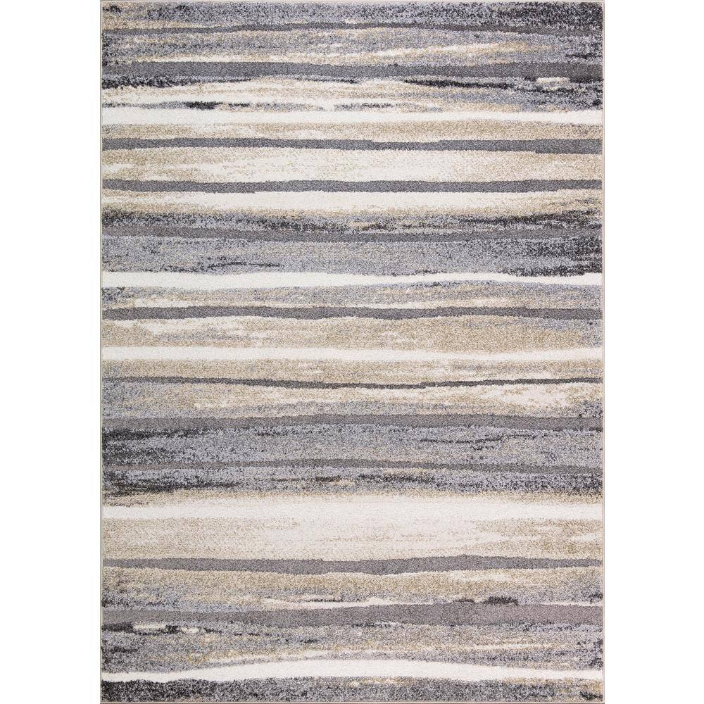 Charlotte Soft Gray and Beige Striped Medium Pile Area Rug