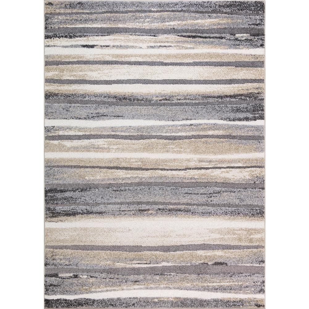 Charlotte Soft Gray and Beige Striped Medium Pile Area Rug