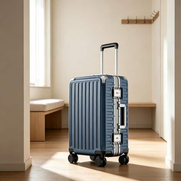 Numhew 20 in. Blue Carry On Luggage with Spinner Wheels, Aluminum