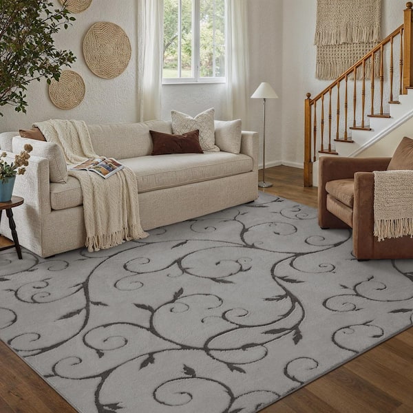 HaiiMeid 5 ft. x 7 ft. Gray Vine Lines Washable Microfleece Vine