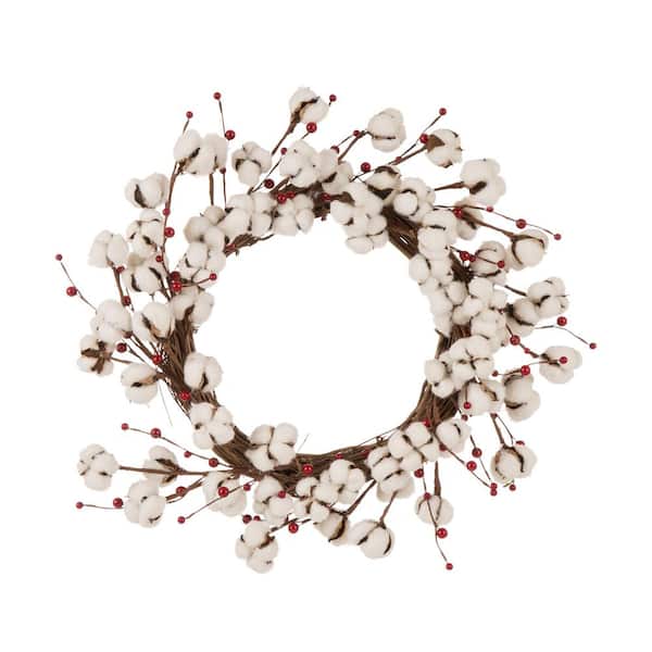 Glitzhome 22 in. Artificial Dia Christmas Cotton Berries Wreath