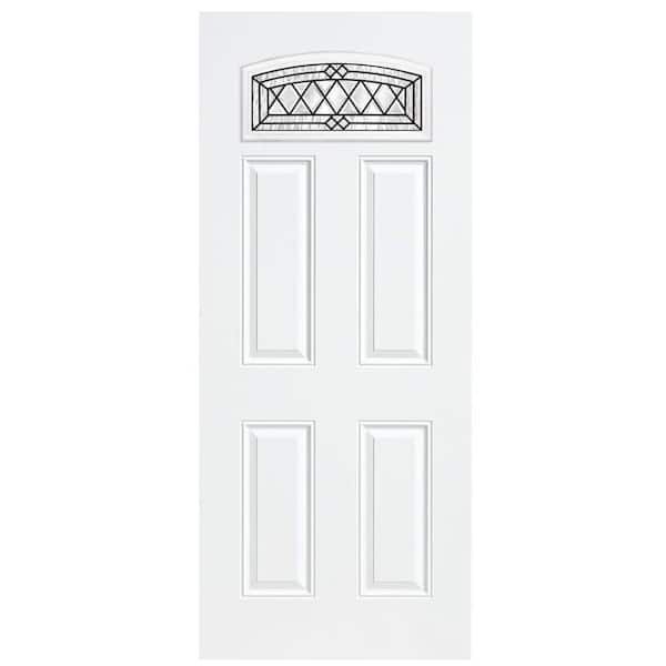 Masonite 36 in. x 80 in. Halifax Camber Fan Lite Left Hand Inswing Primed Smooth Fiberglass Prehung Front Door w/ Brickmold