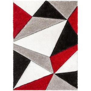 San Francisco Venice Red Modern Geometric Abstract 7 ft. 10 in. x 9 ft. 10 in. 3D Carved Shag Area Rug