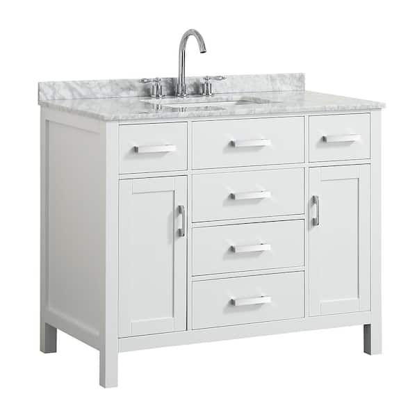 BEAUMONT DECOR Hampton 43 in. W x 22 in. D Bath Vanity in White with Marble Vanity Top in White