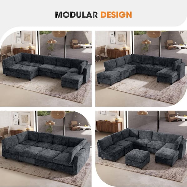 Noble House Claire 128 in. Square Arm 8-Piece Chenille Modular