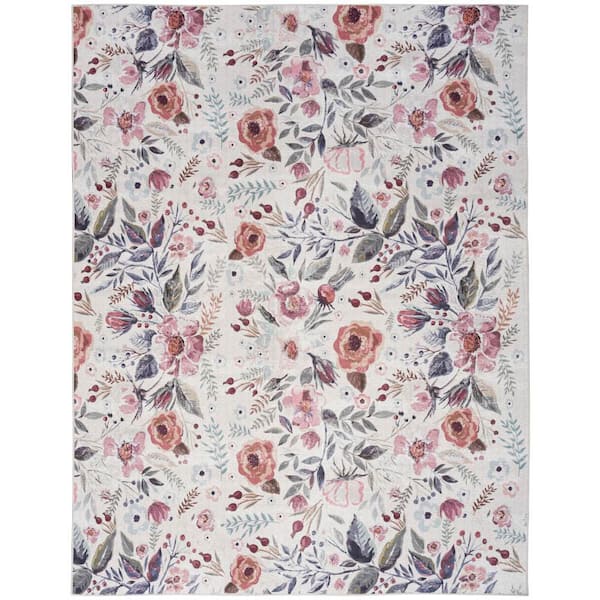 Washables Ivory Pink 5 ft. x 7 ft. Botanical Traditional Area Rug