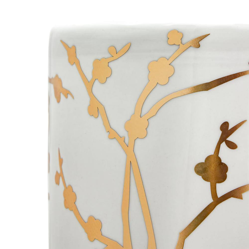24" White and Gold Handcrafted Porcelain Umbrella Stand