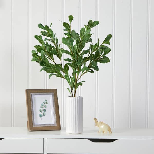 Nearly Natural 21 in. Salal Artificial Plant in White Planter