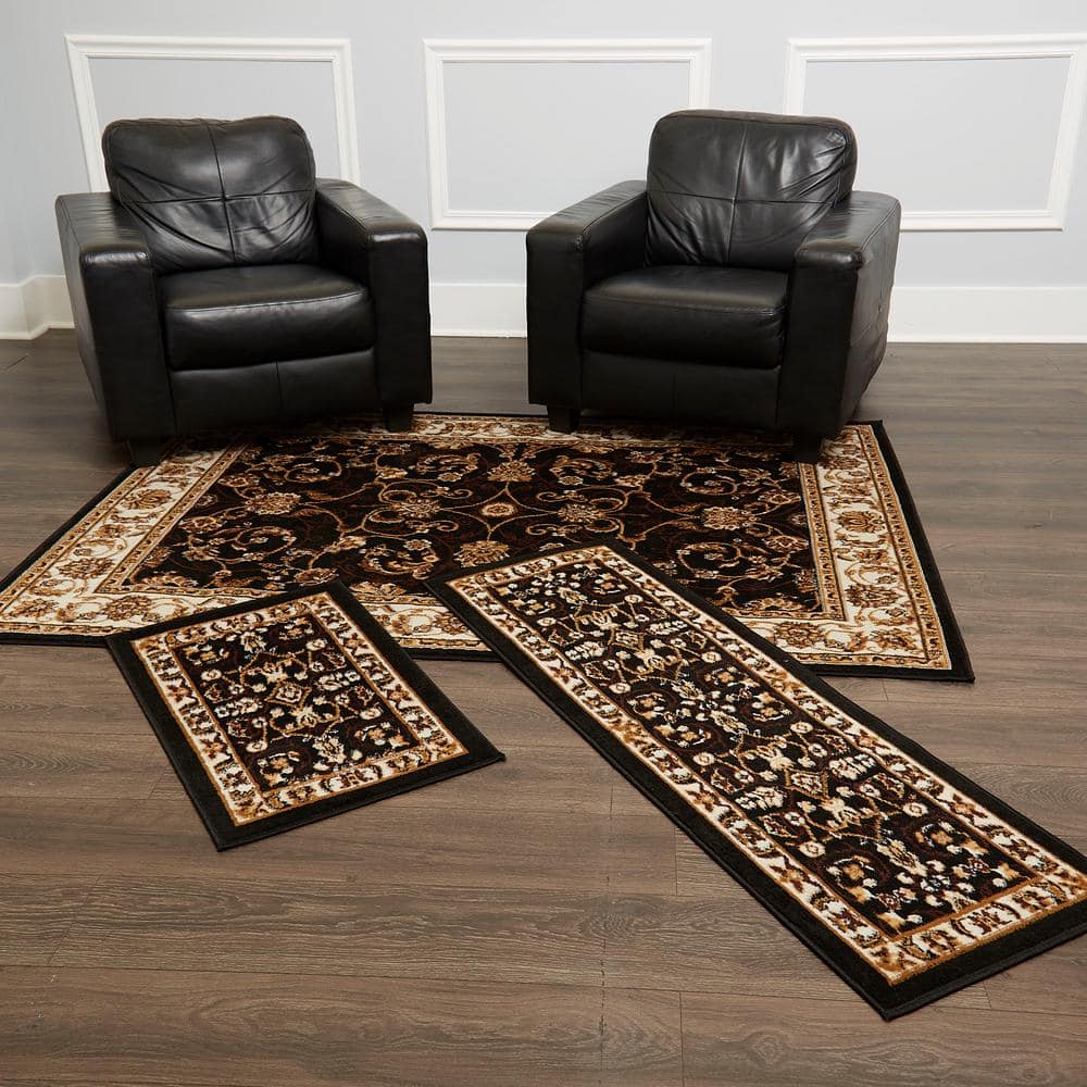 Ebony and Ivory Synthetic 3-Piece Area Rug Set