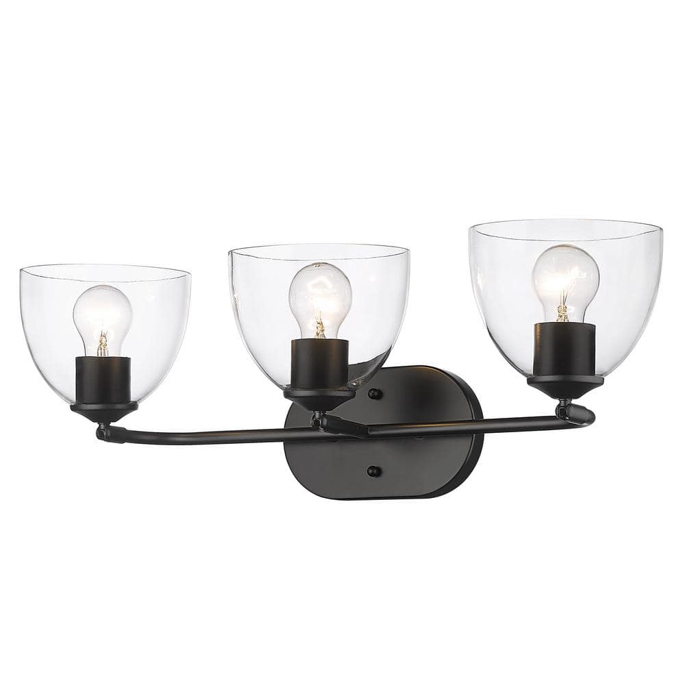 Golden Lighting Roxie 24.63 in. 3-Light Matte Black Clear Glass Bath ...