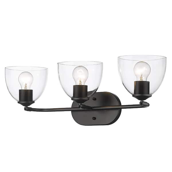 Golden Lighting Roxie 24.63 in. 3-Light Matte Black Clear Glass Bath Vanity Light