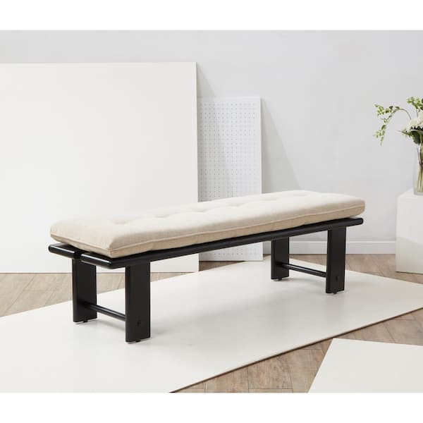 SAFAVIEH Bartolili Beige/Black Entryway Bench 60.8 in.