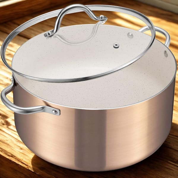 Large 10 Quart Nonstick Stock Pot with Lid, Granite Coated, Aluminum, Oven Safe, Induction Compatible, Glass Lid