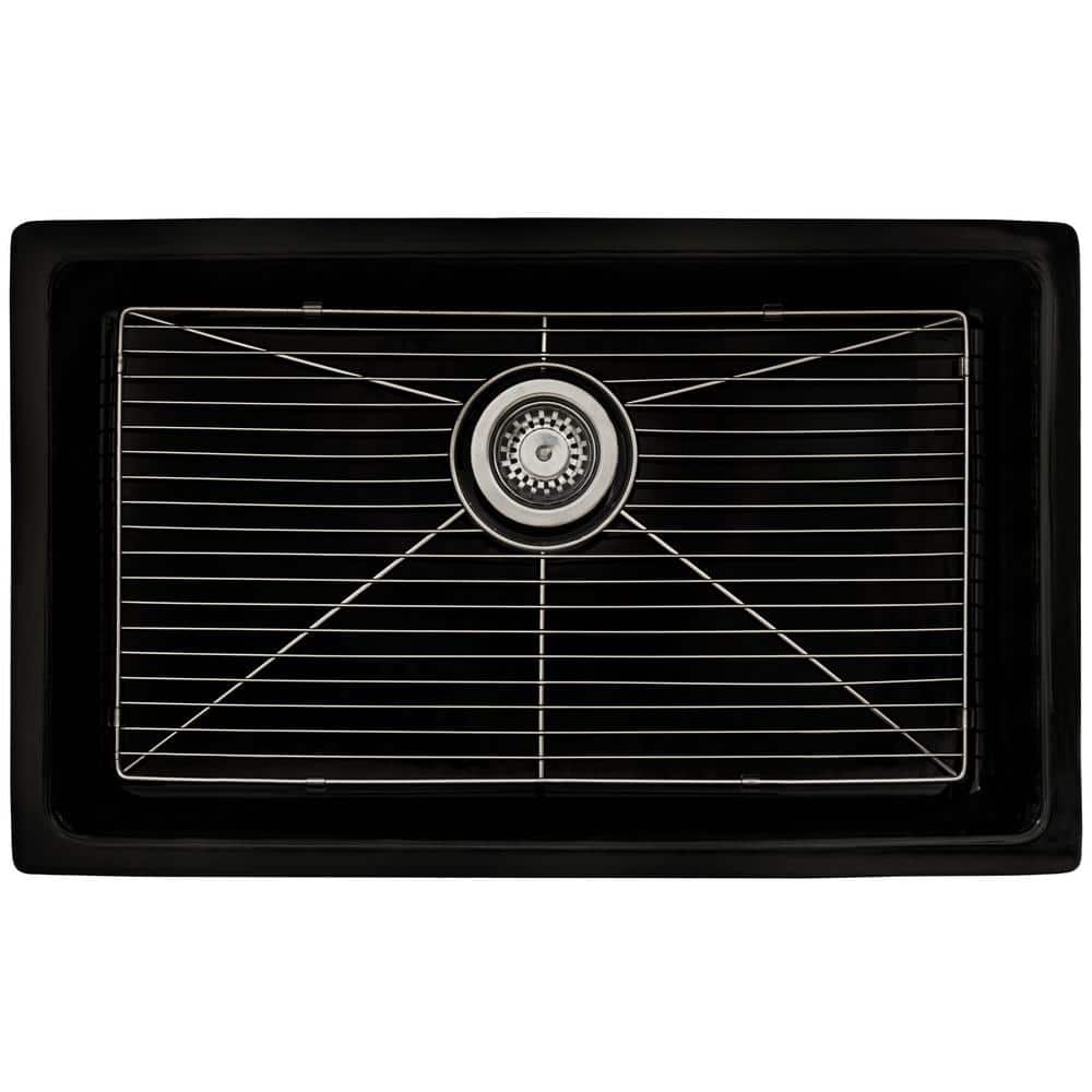 34-Inch Black Fireclay Drop-In Single Bowl Kitchen Sink