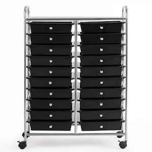 20-Drawers Plastic Rolling Storage Cart with Organizer Top Black