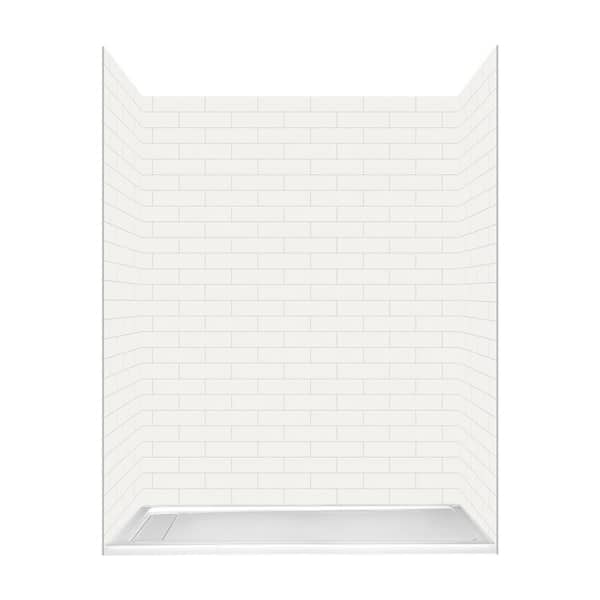 Glacier Bay 60 in. L x 32 in. W x 78 in. H 4-Piece Glue Up Alcove Shower Wall and Left Concealed Drain Base in White Subway