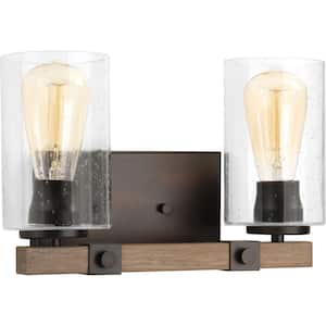 Barnes Mill Collection 2-Light Antique Bronze Clear Seeded Glass Farmhouse Bath Vanity Light