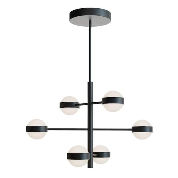 Verona 10-Watt 6 Light Black Statement Integrated LED Pendant Light with Acrylic Shade